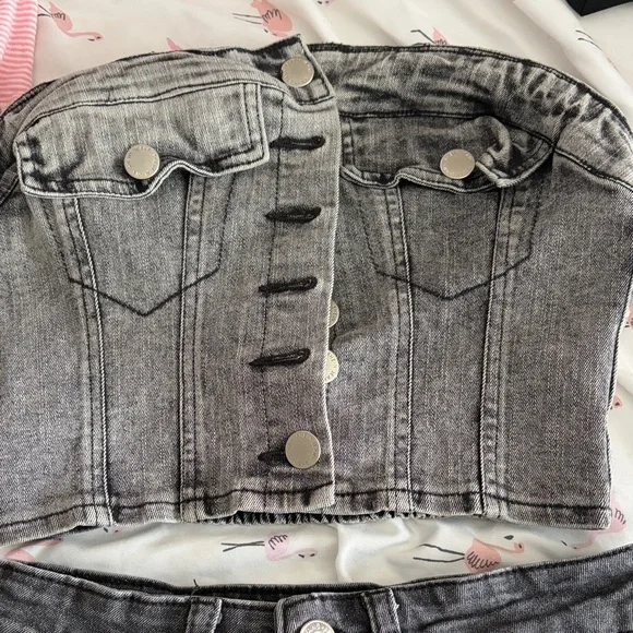 Gray Denim Bustier and Shorts Set - XS - Picture 2 of 6